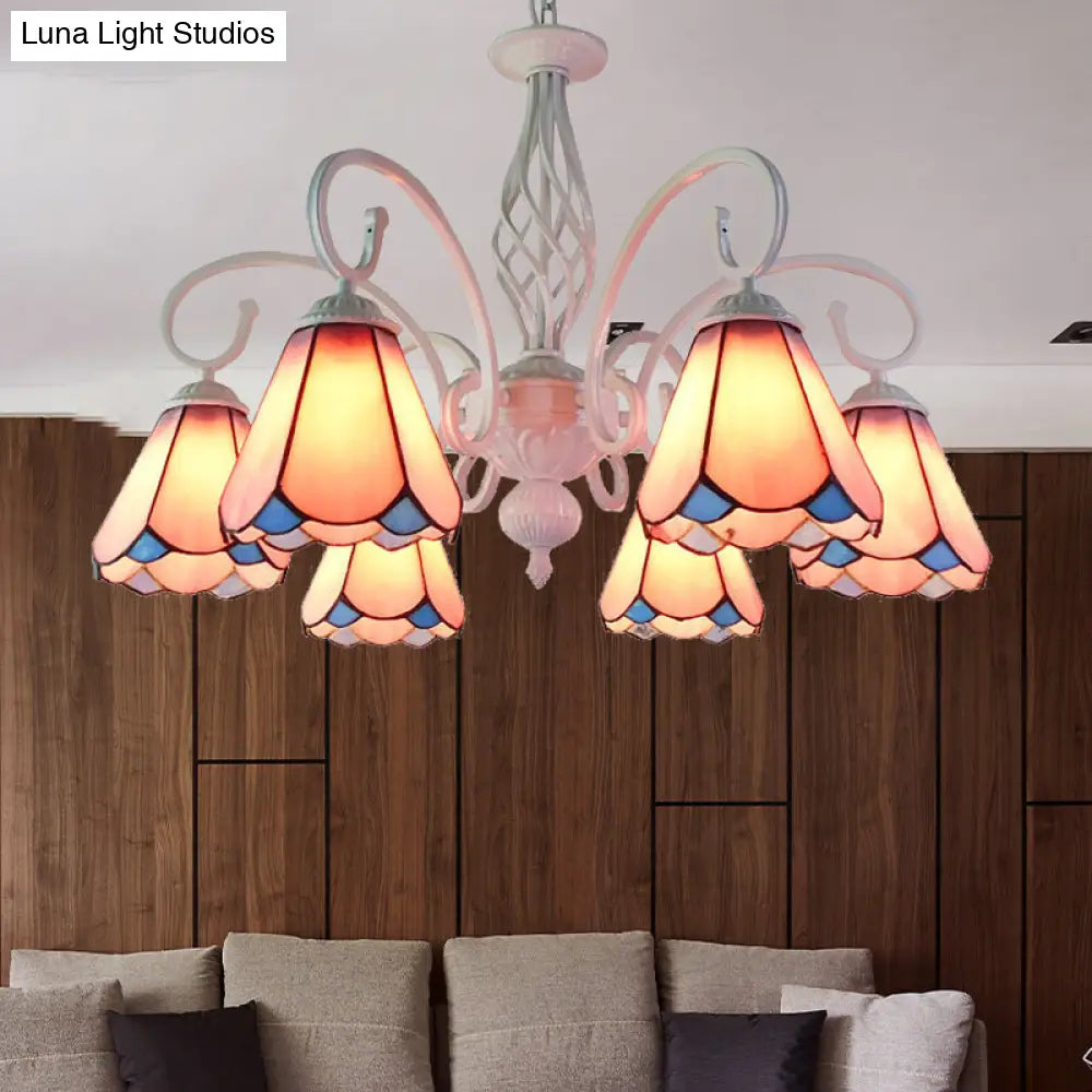 Stylish Arched Chandelier with Tiffany Glass Shades - 5/6/8 Lights for Bedroom Pendant Lighting