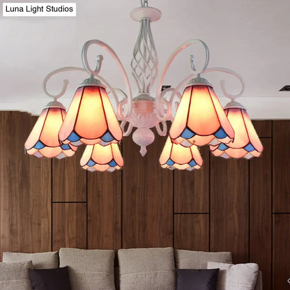 Stylish Arched Chandelier with Tiffany Glass Shades - 5/6/8 Lights for Bedroom Pendant Lighting