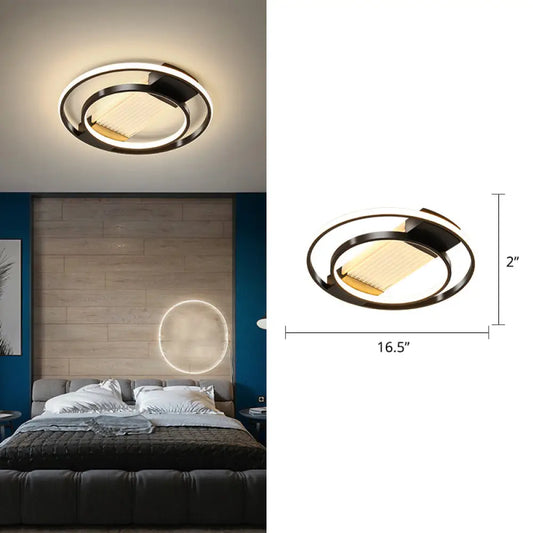 DecorBites™ DecorBites™ Stylish Bedroom Glow: Black Metallic LED Flush Mount Ceiling Light with a Simple Halo Design
