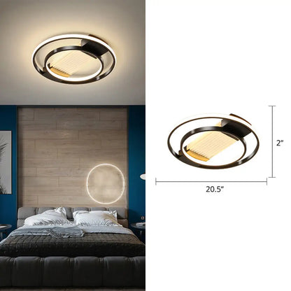 DecorBites™ DecorBites™ Stylish Bedroom Glow: Black Metallic LED Flush Mount Ceiling Light with a Simple Halo Design