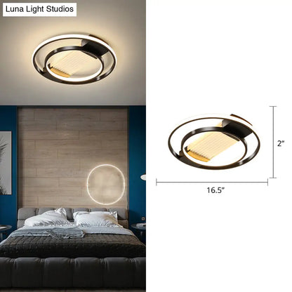 DecorBites™ DecorBites™ Stylish Bedroom Glow: Black Metallic LED Flush Mount Ceiling Light with a Simple Halo Design