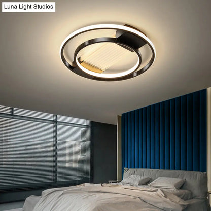 DecorBites™ DecorBites™ Stylish Bedroom Glow: Black Metallic LED Flush Mount Ceiling Light with a Simple Halo Design