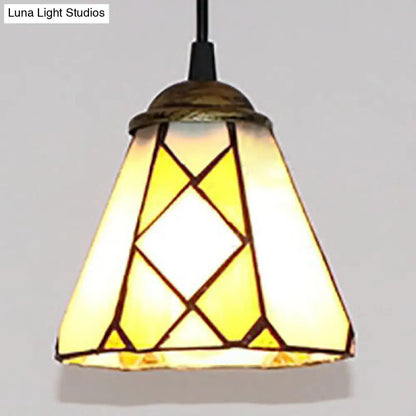 Stylish Beige Stained Glass Tiffany-Style Hanging Lamp - Ideal for Bedroom