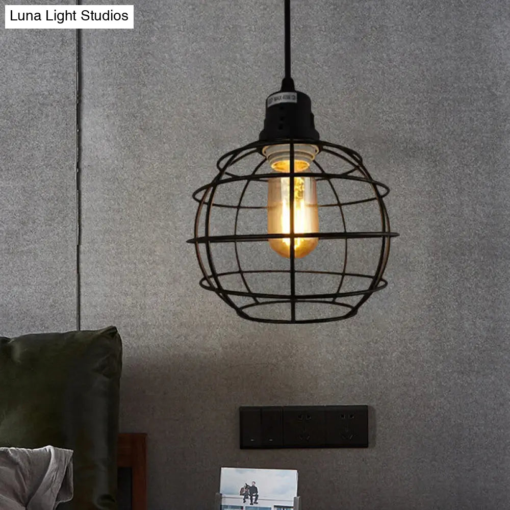 Stylish Black Metal Pendant Lamp with Global Shade - Perfect for Nautical Themes & Balcony Lighting