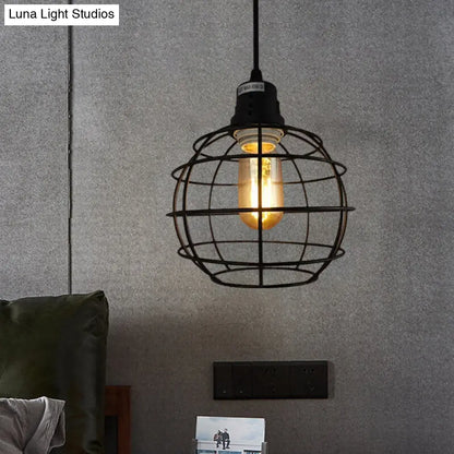 Stylish Black Metal Pendant Lamp with Global Shade - Perfect for Nautical Themes & Balcony Lighting