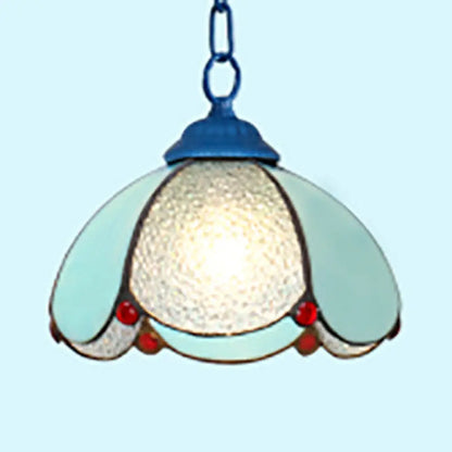 Stylish Black/White/Blue Mediterranean Stained Glass Hanging Ceiling Light - 1 Bulb Down Lighting