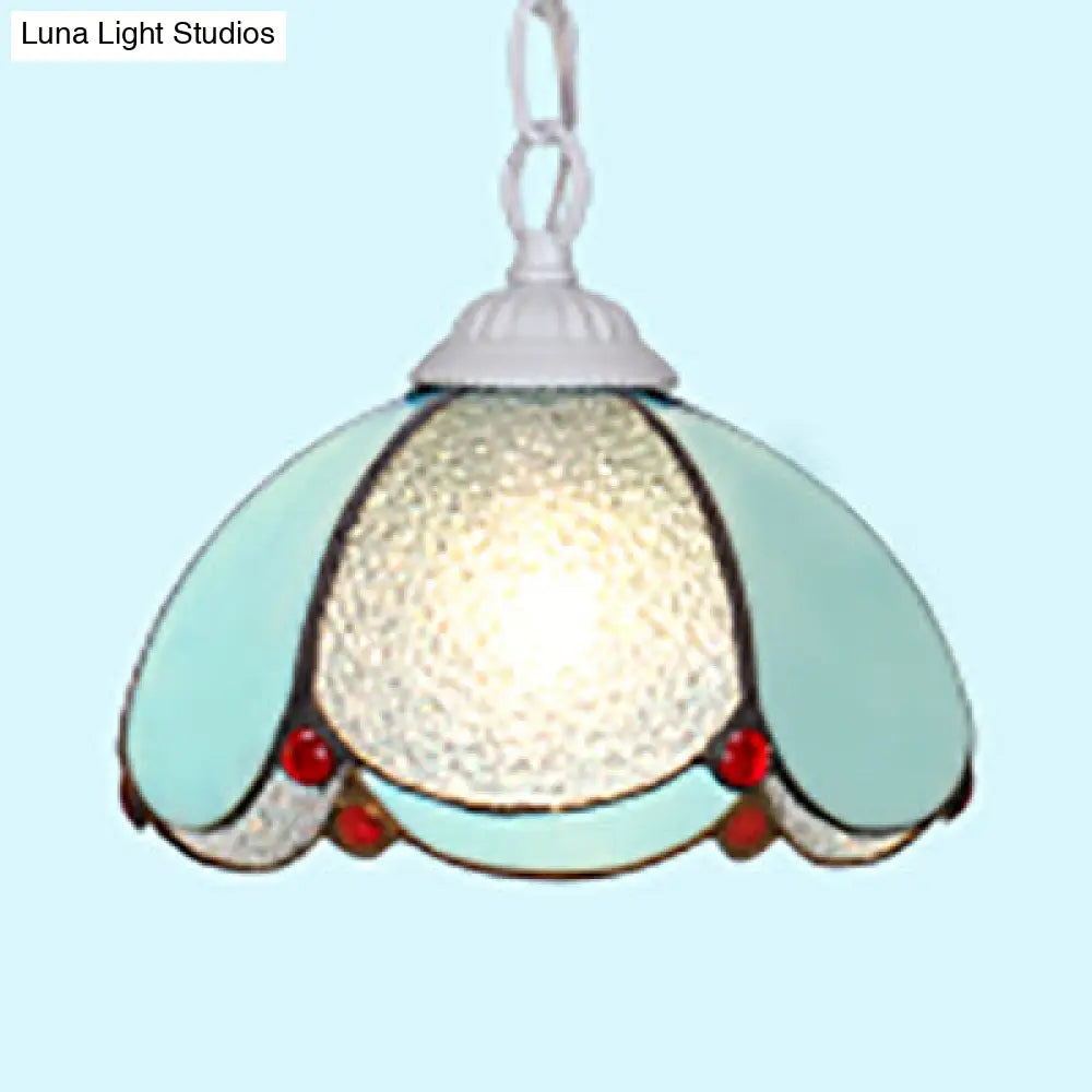 Stylish Black/White/Blue Mediterranean Stained Glass Hanging Ceiling Light - 1 Bulb Down Lighting