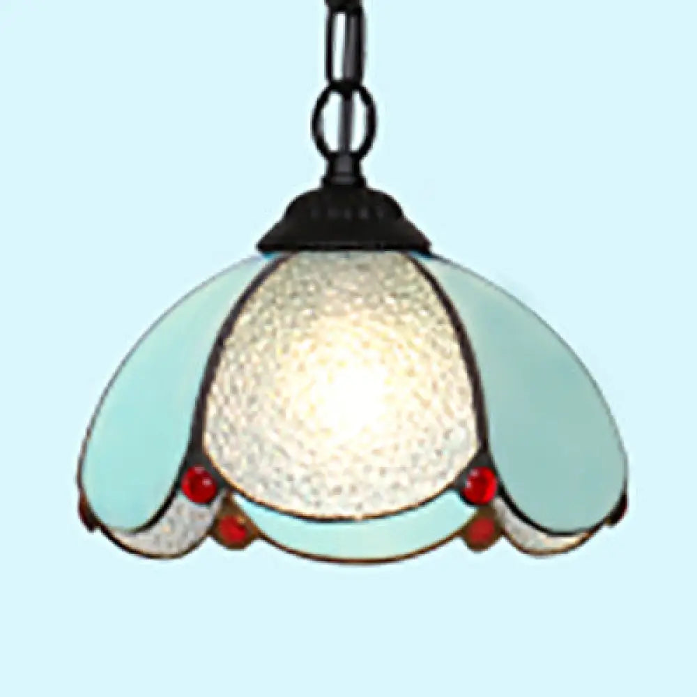 Stylish Black/White/Blue Mediterranean Stained Glass Hanging Ceiling Light - 1 Bulb Down Lighting