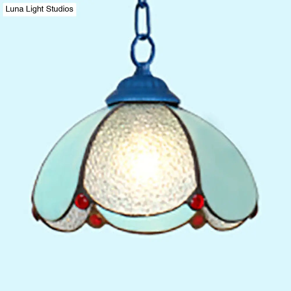 Stylish Black/White/Blue Mediterranean Stained Glass Hanging Ceiling Light - 1 Bulb Down Lighting