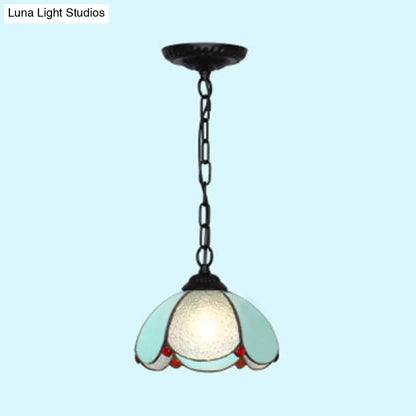 Stylish Black/White/Blue Mediterranean Stained Glass Hanging Ceiling Light - 1 Bulb Down Lighting