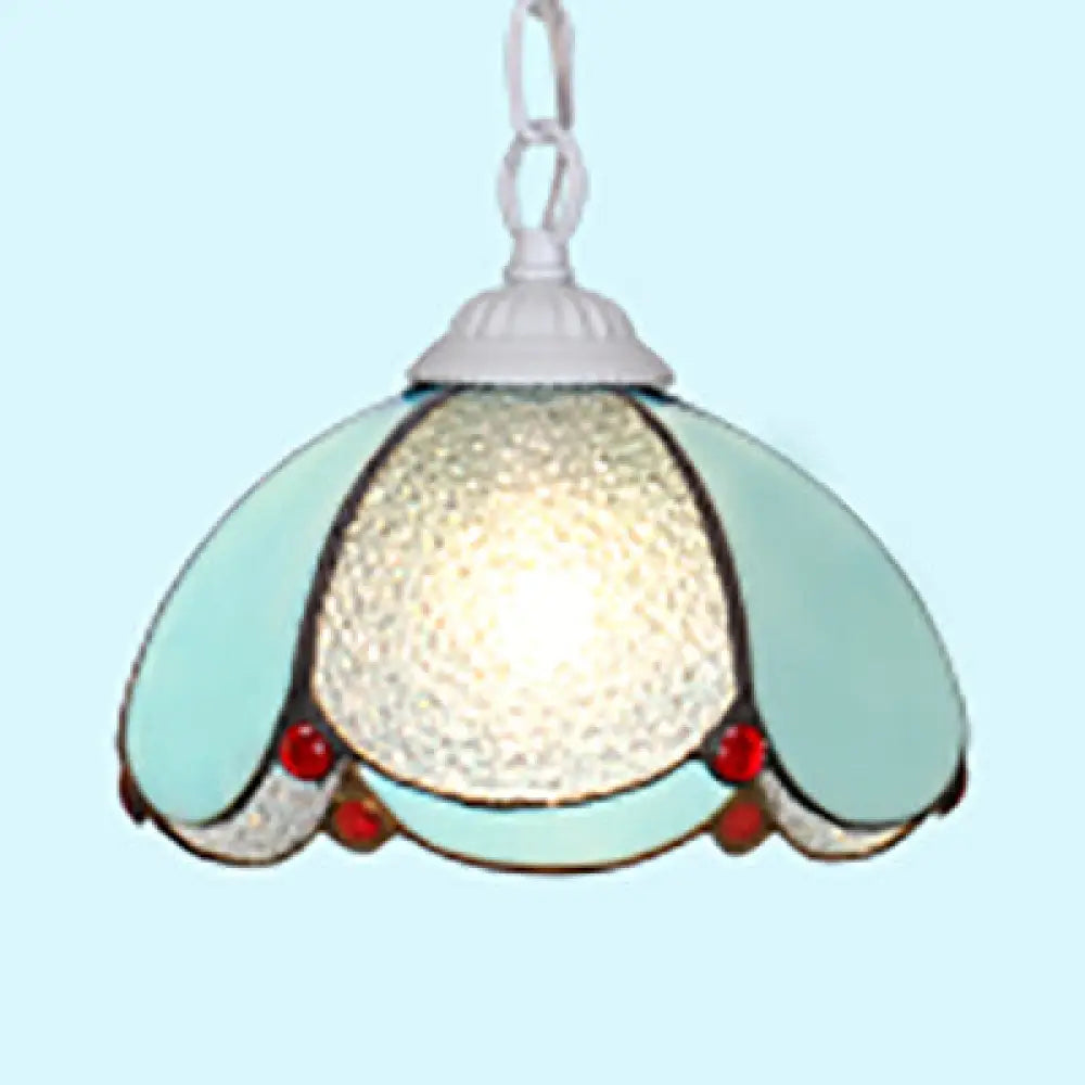 Stylish Black/White/Blue Mediterranean Stained Glass Hanging Ceiling Light - 1 Bulb Down Lighting