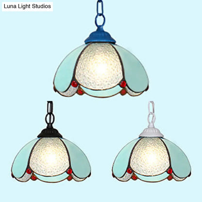 Stylish Black/White/Blue Mediterranean Stained Glass Hanging Ceiling Light - 1 Bulb Down Lighting