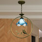 Stylish Blue Petal Tiffany Hanging Light Fixture - Handcrafted Art Glass Ceiling Lamp with Metal Ring