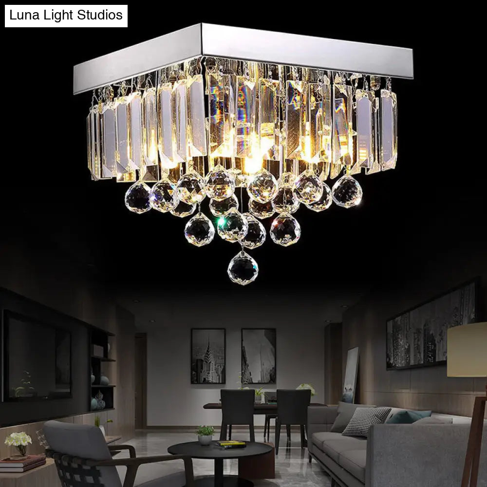 DecorBites™ DecorBites™ Stylish Crystal Shade Chrome Ceiling Flush Mount Light with 4 Lights for Living Room