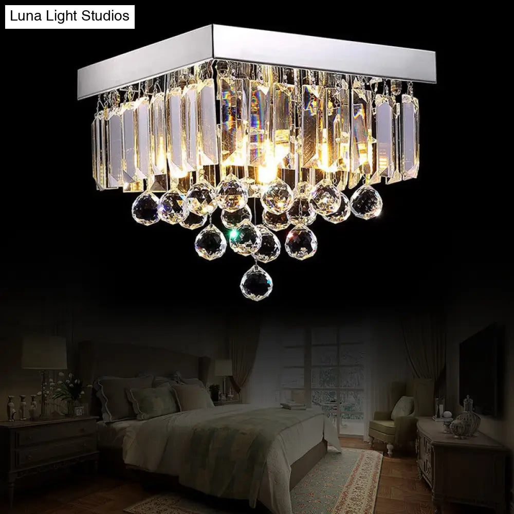 DecorBites™ DecorBites™ Stylish Crystal Shade Chrome Ceiling Flush Mount Light with 4 Lights for Living Room