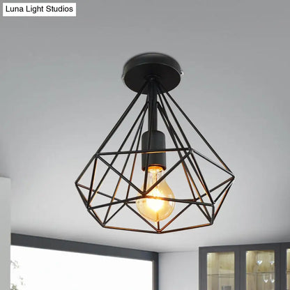 DecorBites™ DecorBites™ Stylish Diamond Metallic Ceiling Light Fixture for Bedroom - Semi Flush Industrial Cage Design