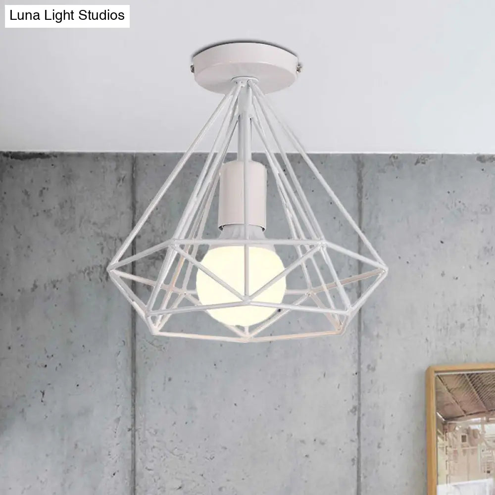 DecorBites™ DecorBites™ Stylish Diamond Metallic Ceiling Light Fixture for Bedroom - Semi Flush Industrial Cage Design
