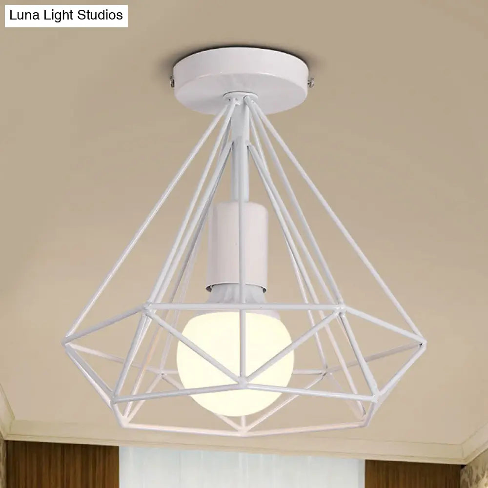 DecorBites™ DecorBites™ Stylish Diamond Metallic Ceiling Light Fixture for Bedroom - Semi Flush Industrial Cage Design