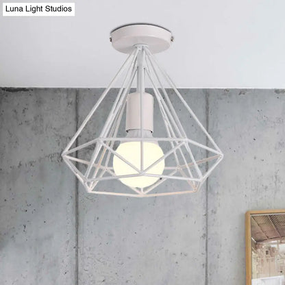 DecorBites™ DecorBites™ Stylish Diamond Metallic Ceiling Light Fixture for Bedroom - Semi Flush Industrial Cage Design