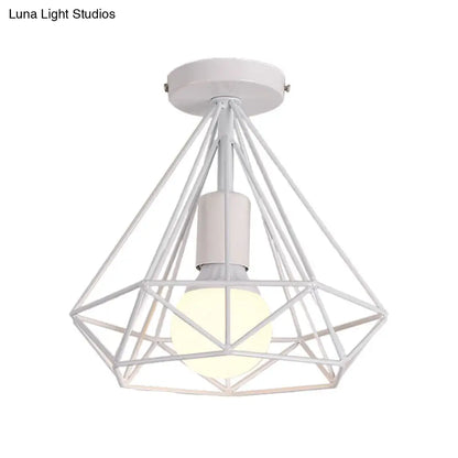 DecorBites™ DecorBites™ Stylish Diamond Metallic Ceiling Light Fixture for Bedroom - Semi Flush Industrial Cage Design