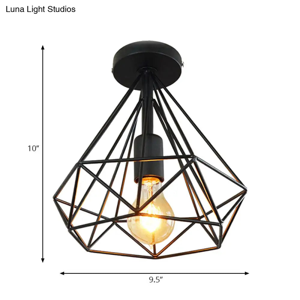 DecorBites™ DecorBites™ Stylish Diamond Metallic Ceiling Light Fixture for Bedroom - Semi Flush Industrial Cage Design