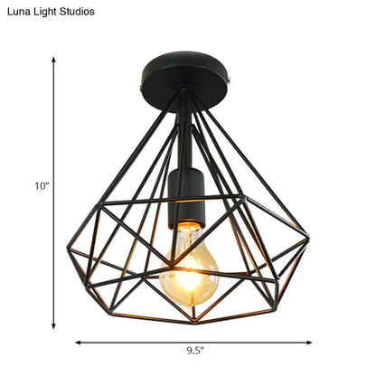 DecorBites™ DecorBites™ Stylish Diamond Metallic Ceiling Light Fixture for Bedroom - Semi Flush Industrial Cage Design