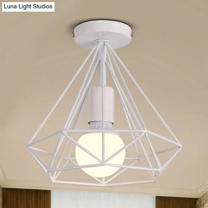 DecorBites™ DecorBites™ Stylish Diamond Metallic Ceiling Light Fixture for Bedroom - Semi Flush Industrial Cage Design
