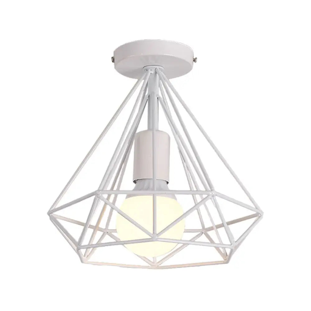 DecorBites™ DecorBites™ Stylish Diamond Metallic Ceiling Light Fixture for Bedroom - Semi Flush Industrial Cage Design