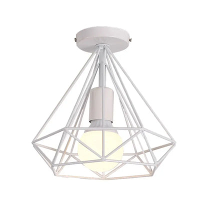 DecorBites™ DecorBites™ Stylish Diamond Metallic Ceiling Light Fixture for Bedroom - Semi Flush Industrial Cage Design