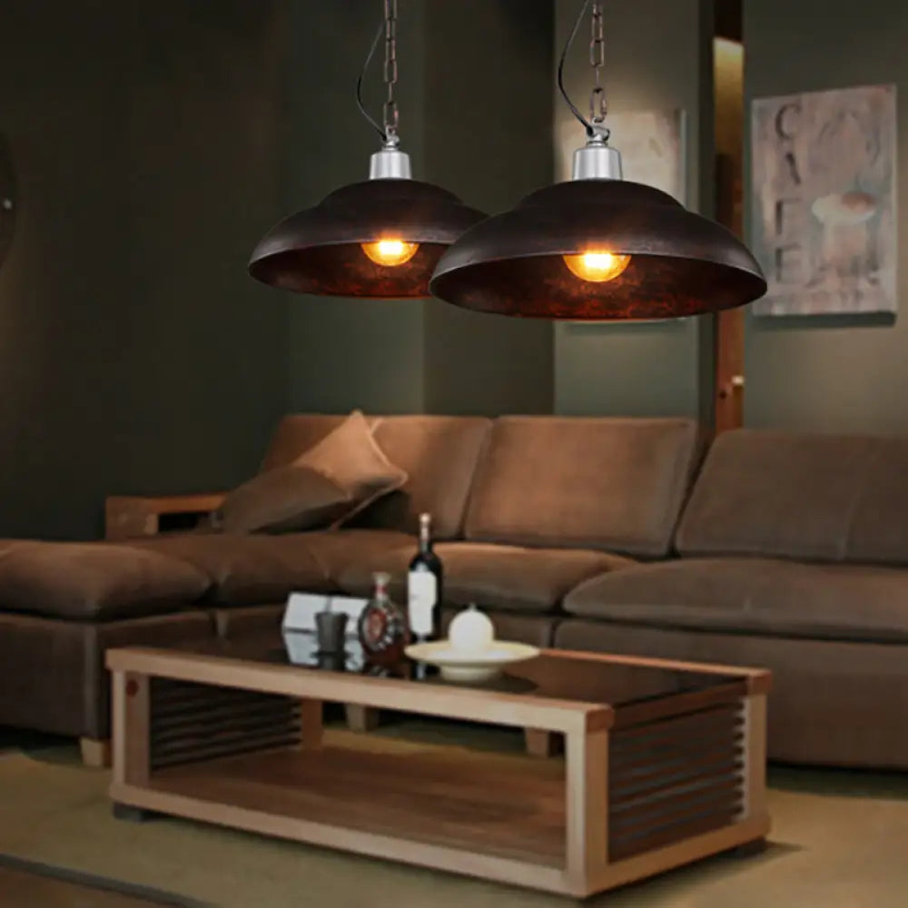 Stylish Double Bubble Iron Pendant Light in Rust for Dining Room - Industrial Design