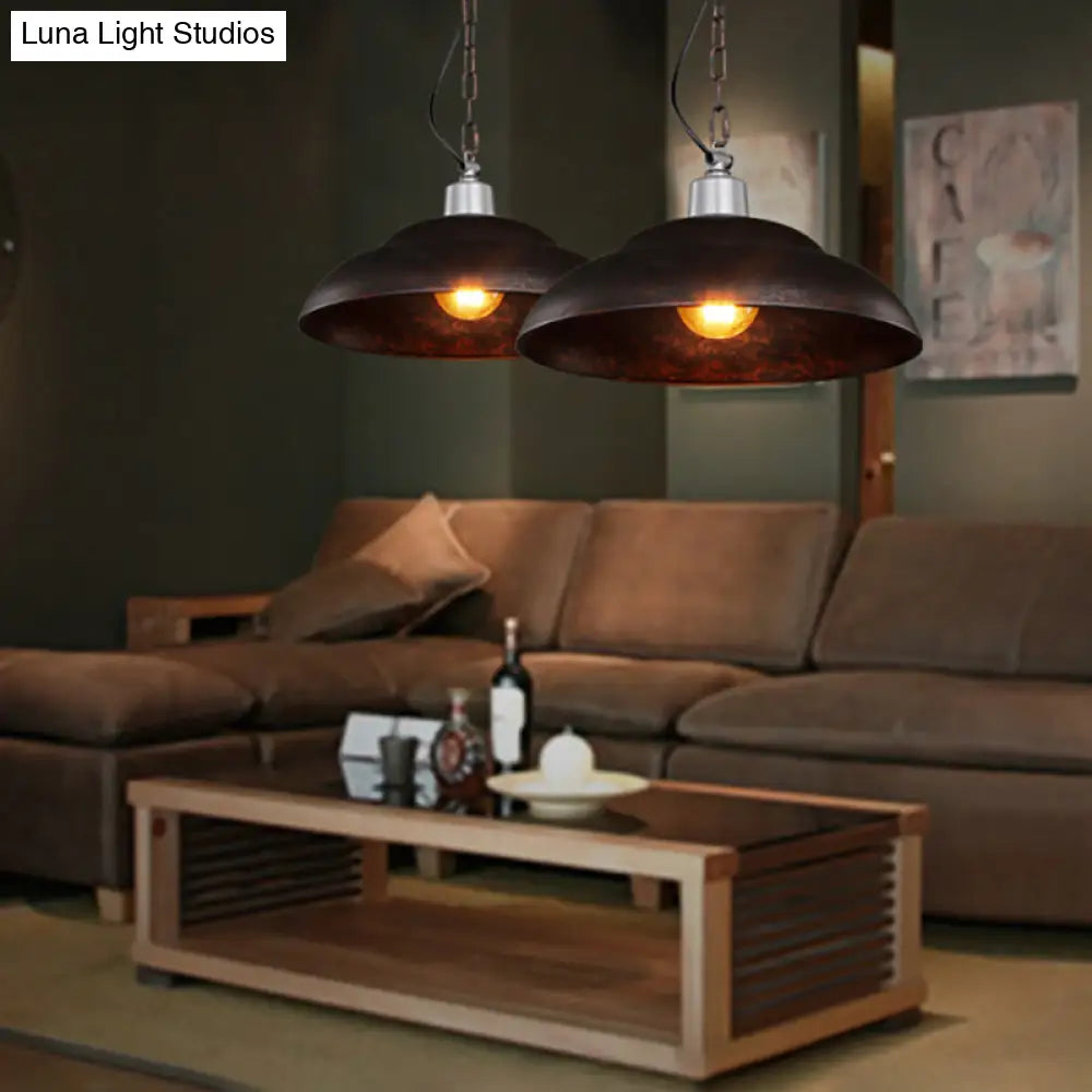 Stylish Double Bubble Iron Pendant Light in Rust for Dining Room - Industrial Design