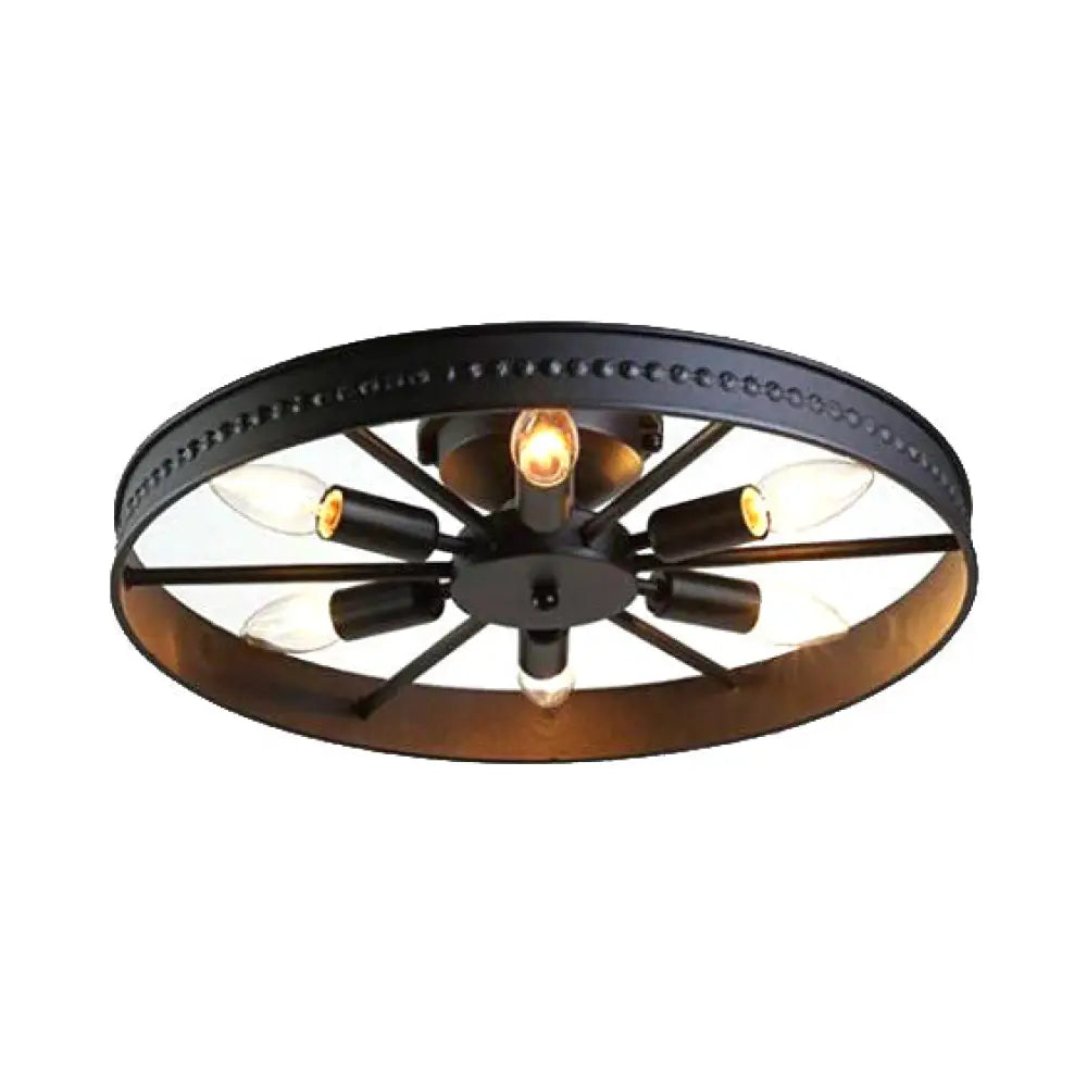 DecorBites™ DecorBites™ Stylish Farmhouse Ceiling Light with 6 Black/Bronze Metallic Heads and Wheel Shade for Living Room