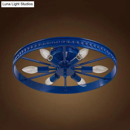 DecorBites™ DecorBites™ Stylish Farmhouse Ceiling Light with 6 Black/Bronze Metallic Heads and Wheel Shade for Living Room