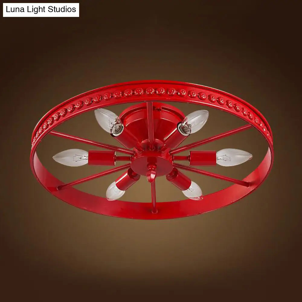 DecorBites™ DecorBites™ Stylish Farmhouse Ceiling Light with 6 Black/Bronze Metallic Heads and Wheel Shade for Living Room