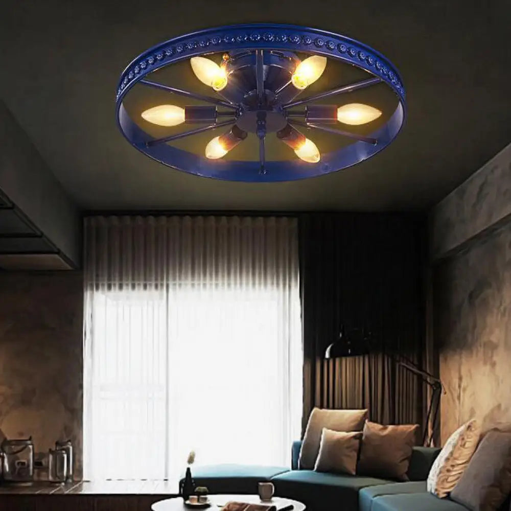 DecorBites™ DecorBites™ Stylish Farmhouse Ceiling Light with 6 Black/Bronze Metallic Heads and Wheel Shade for Living Room