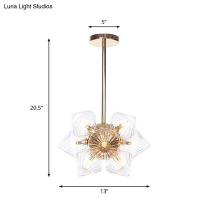 Stylish Farmhouse Chandelier Lamp: Diamond Amber/Clear Glass, 9/12 Heads, Copper/Gold Finish