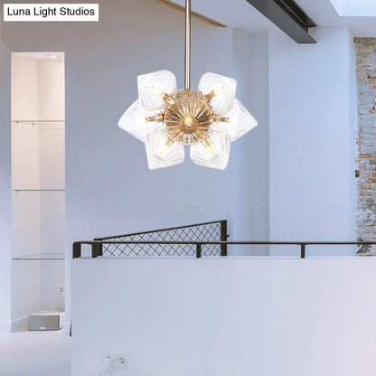 Stylish Farmhouse Chandelier Lamp: Diamond Amber/Clear Glass, 9/12 Heads, Copper/Gold Finish