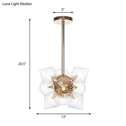 Stylish Farmhouse Chandelier Lamp: Diamond Amber/Clear Glass, 9/12 Heads, Copper/Gold Finish