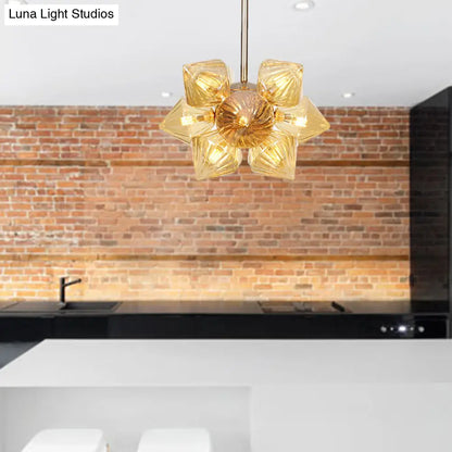 Stylish Farmhouse Chandelier Lamp: Diamond Amber/Clear Glass, 9/12 Heads, Copper/Gold Finish