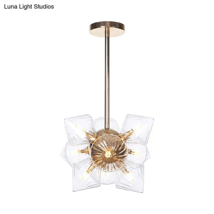 Stylish Farmhouse Chandelier Lamp: Diamond Amber/Clear Glass, 9/12 Heads, Copper/Gold Finish