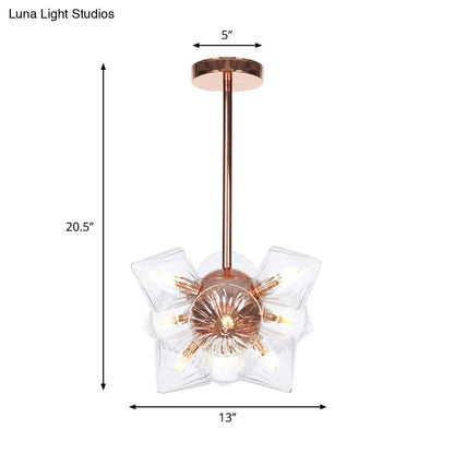 Stylish Farmhouse Chandelier Lamp: Diamond Amber/Clear Glass, 9/12 Heads, Copper/Gold Finish