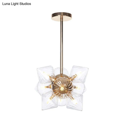 Stylish Farmhouse Chandelier Lamp: Diamond Amber/Clear Glass, 9/12 Heads, Copper/Gold Finish