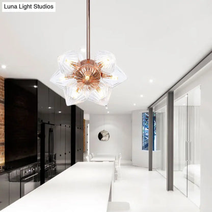 Stylish Farmhouse Chandelier Lamp: Diamond Amber/Clear Glass, 9/12 Heads, Copper/Gold Finish