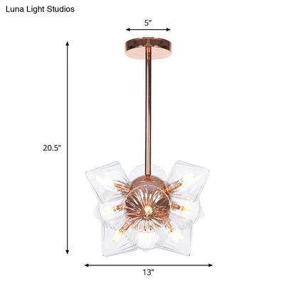 Stylish Farmhouse Chandelier Lamp: Diamond Amber/Clear Glass, 9/12 Heads, Copper/Gold Finish