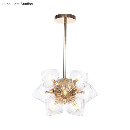 Stylish Farmhouse Chandelier Lamp: Diamond Amber/Clear Glass, 9/12 Heads, Copper/Gold Finish