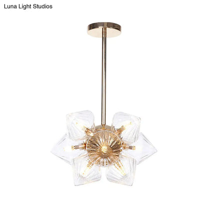 Stylish Farmhouse Chandelier Lamp: Diamond Amber/Clear Glass, 9/12 Heads, Copper/Gold Finish