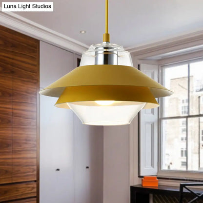 Stylish Gray/Yellow Flared Hanging Pendant Light with Clear Glass Shade