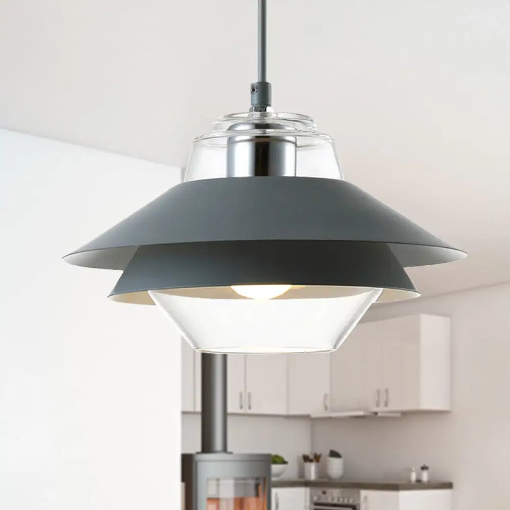 Stylish Gray/Yellow Flared Hanging Pendant Light with Clear Glass Shade