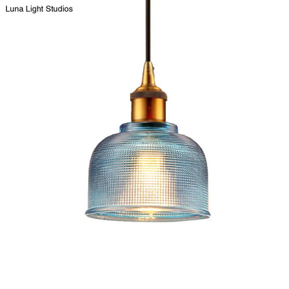 Stylish Grid Glass Pendant Light - Traditional 1 Head Hanging Lamp Cup Shade for Living Room and Cafe