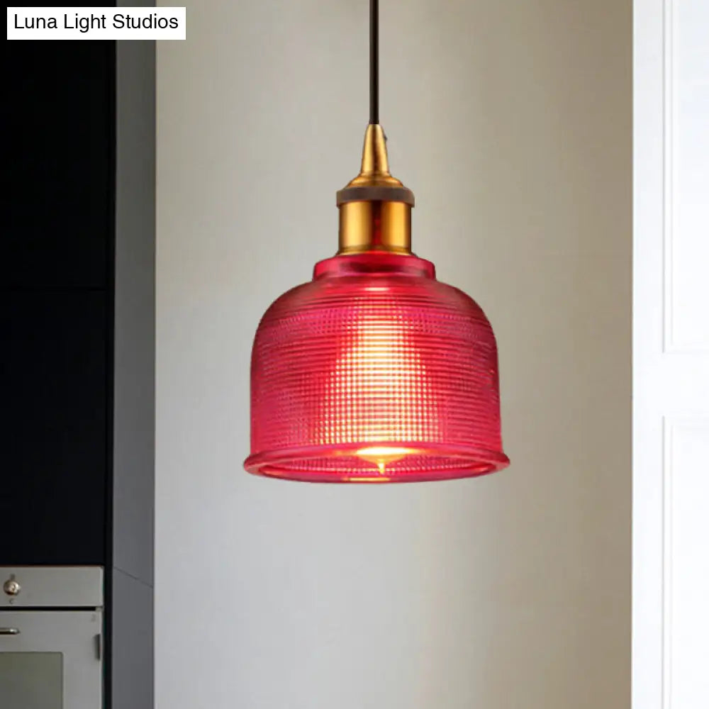 Stylish Grid Glass Pendant Light - Traditional 1 Head Hanging Lamp Cup Shade for Living Room and Cafe